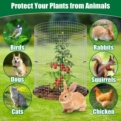 30Pcs Garden Plant Protector Cage 12''x12'', 10 Set Metal Wire Protectors for Plants, Protection Cages with Stakes Nylon Ties, Animals Barrier to Keep Chicken Rabbit Away from Plants Flower Vegetables