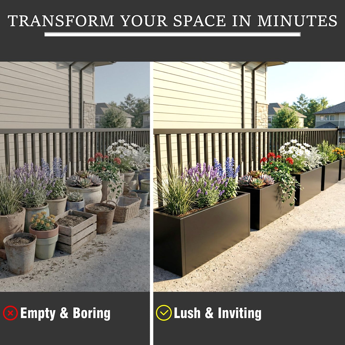 WIZWERK Rustproof Metal Planter Box 32 Inch Outdoor, Galvanized Steel Raised Garden Bed with Drainage Holes, Large Deep Rectangular Planter for Patio Balcony Porch Backyard