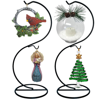 BANBERRY DESIGNS Dual Stands for Ornaments Jewelry and Terrariums - 2 Display Hooks - 2 Pack - Black Metal Holders with Multi-level Hooks - 12" H