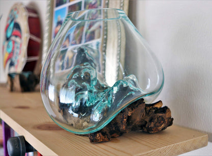 Cohasset Gifts Cohasset Molten Sculpture, Approximately 8" Wide, Natural Wood and Recycled Glass (650-20)