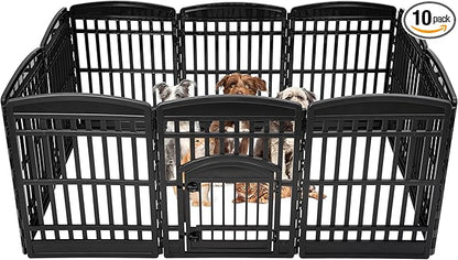IRIS USA 35" 10-Panel Pet Dog Puppy Playpen with Door, Small, Medium, and Large Dogs, Keep Pets Secure, Easy Assembly & Storying, Customizable, Black