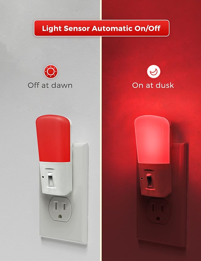 L LOHAS LED Red Night Light Plug in, Dimmable Light LED Night Lights with Dusk to Dawn Sensor, 5-80LM Adjustable Brightness Red Light for Nursery Kids Room Hallway Kitchen, Christmas Gift 2 Pack