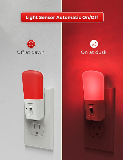 L LOHAS LED Red Night Light Plug in, Dimmable Light LED Night Lights with Dusk to Dawn Sensor, 5-80LM Adjustable Brightness Red Light for Nursery Kids Room Hallway Kitchen, Christmas Gift 2 Pack