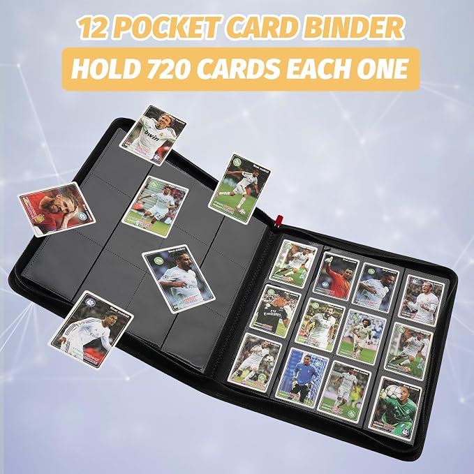 12 Pocket Ringless Side Loading Trading Card Binder, 720 Cards PU Fixed Page Zipper Card Album for TCG Sports Game Cards, Not Fit Top Loaders (Red)