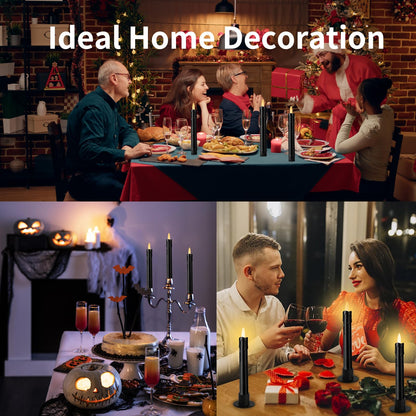 YBU Flameless Taper Candles with Remote 7 Inches Led Candle Sticks with Flickering Light Timer Dimmer Battery Operated Window Candles for Halloween Christmas Decoration (Black)