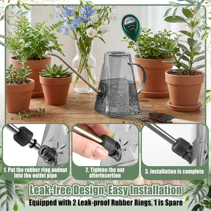 Ferrochef Indoor Plants Watering Can for Indoor Plants Long Probe Soil Moisture Meter Long Spout Watering Cans Water Monitor Indicator for Pot Flower House Gardening Farming(Gray,1.4 L,Trapezoid)