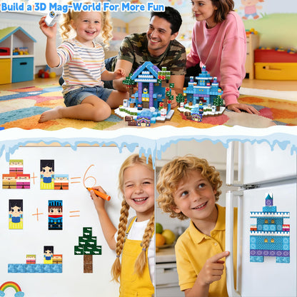 200pcs Magnetic Blocks, Magnetic Blocks for Kids Ages 4-8, Magnetic Cubes Sets for Ice Castle Build, Stacking Magnets for Kids, Birthday Gifts for Boys and Girls Age 3+ Years Old-11unique characters