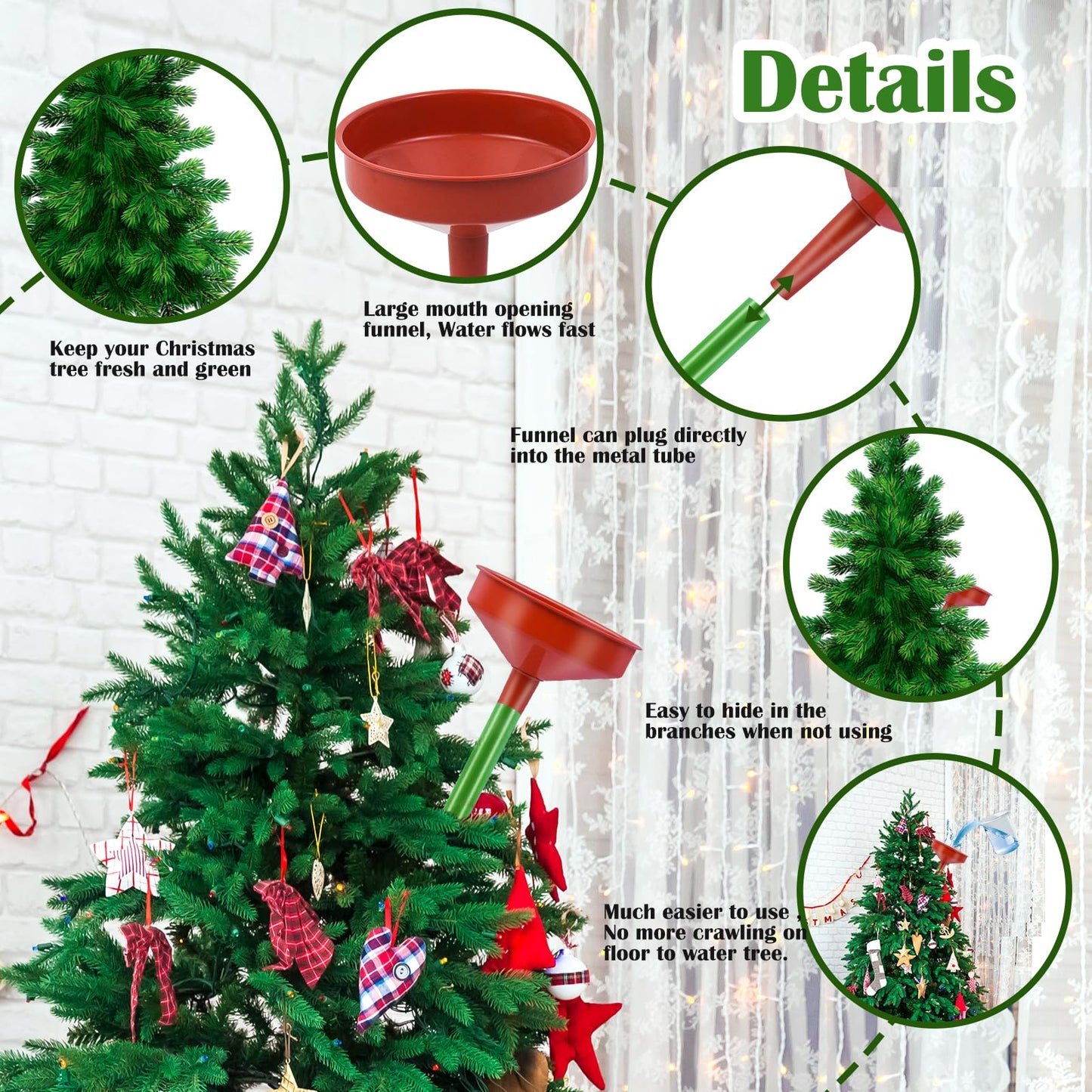 2pack 47inch Christmas Tree Watering Funnel Christmas Tree Watering System with Large Stainless Steel Tubes Xmas Tree Watering Device Easy Assembly Plant Watering Tool for Indoor Outdoor Xmas Tree