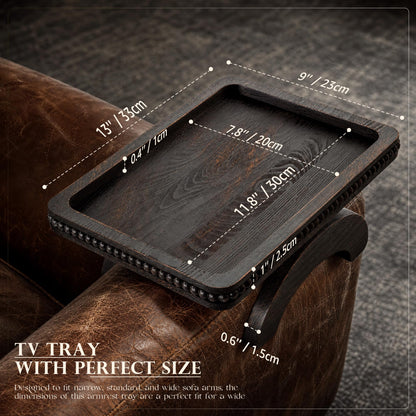 Pine Wood Sofa Arm Tray with Beaded Edge for Home Decor - Foldable Sofa Armrest Tray as Side Coffee Table - Anti-Slip Couch Armrest Trays for Putting Remote Control (Distressed Black,13"x9"x1")