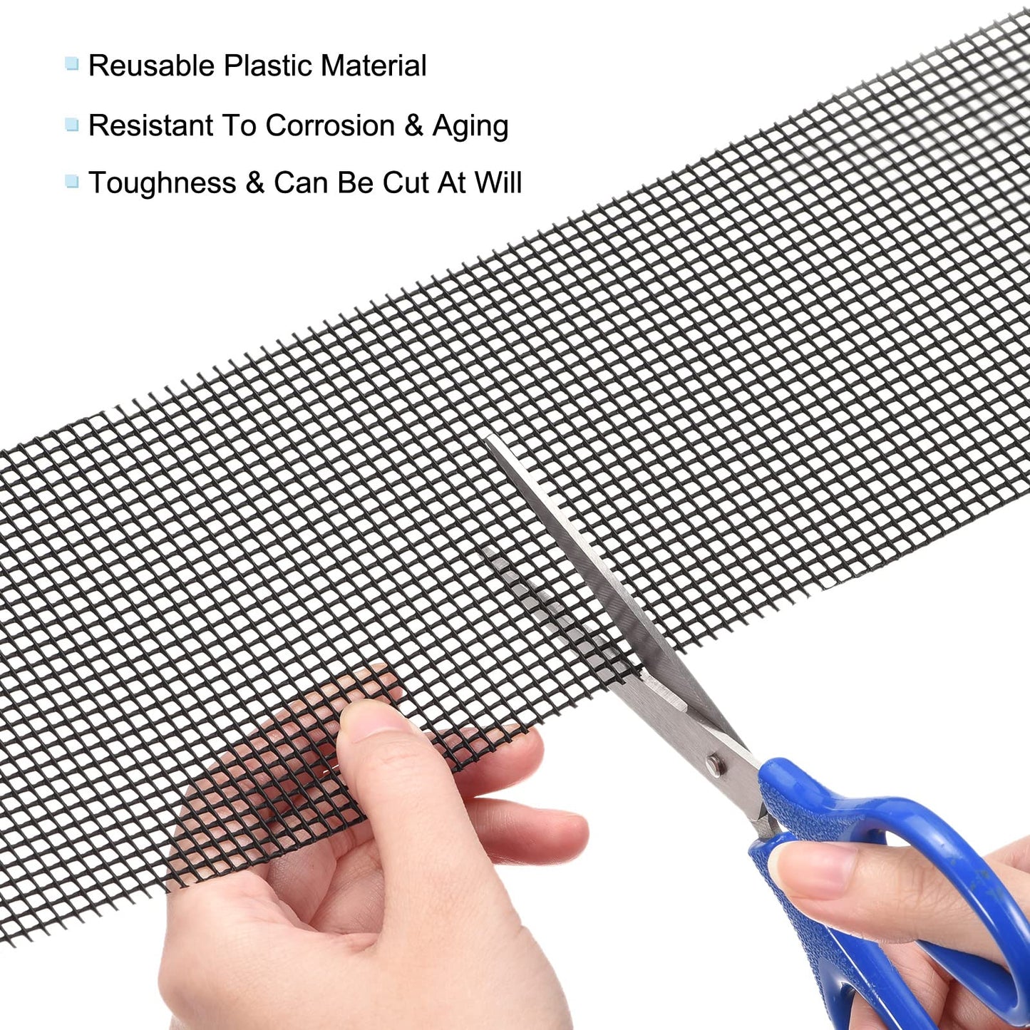 MECCANIXITY 10 Pcs Flower Pot Hole Mesh Pad 11.8x3.9" Invisible Rigid Plastic Bottom Grid Drainage Screens Prevent Soil Loss for Plant Containers, Bonsai (Black)