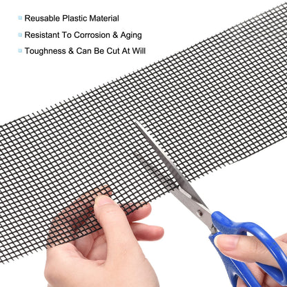 MECCANIXITY 10 Pcs Flower Pot Hole Mesh Pad 11.8x3.9" Invisible Rigid Plastic Bottom Grid Drainage Screens Prevent Soil Loss for Plant Containers, Bonsai (Black)