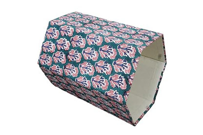 3.3 Gallon Cotton Hand Block Printed Paper Waste Basket |Small Decorative Trash Can for Housewarming Gifts in Living Room, Bedroom, Bathroom | Eco-Friendly, Plastic-Free (1, Green Blue RED Tree)