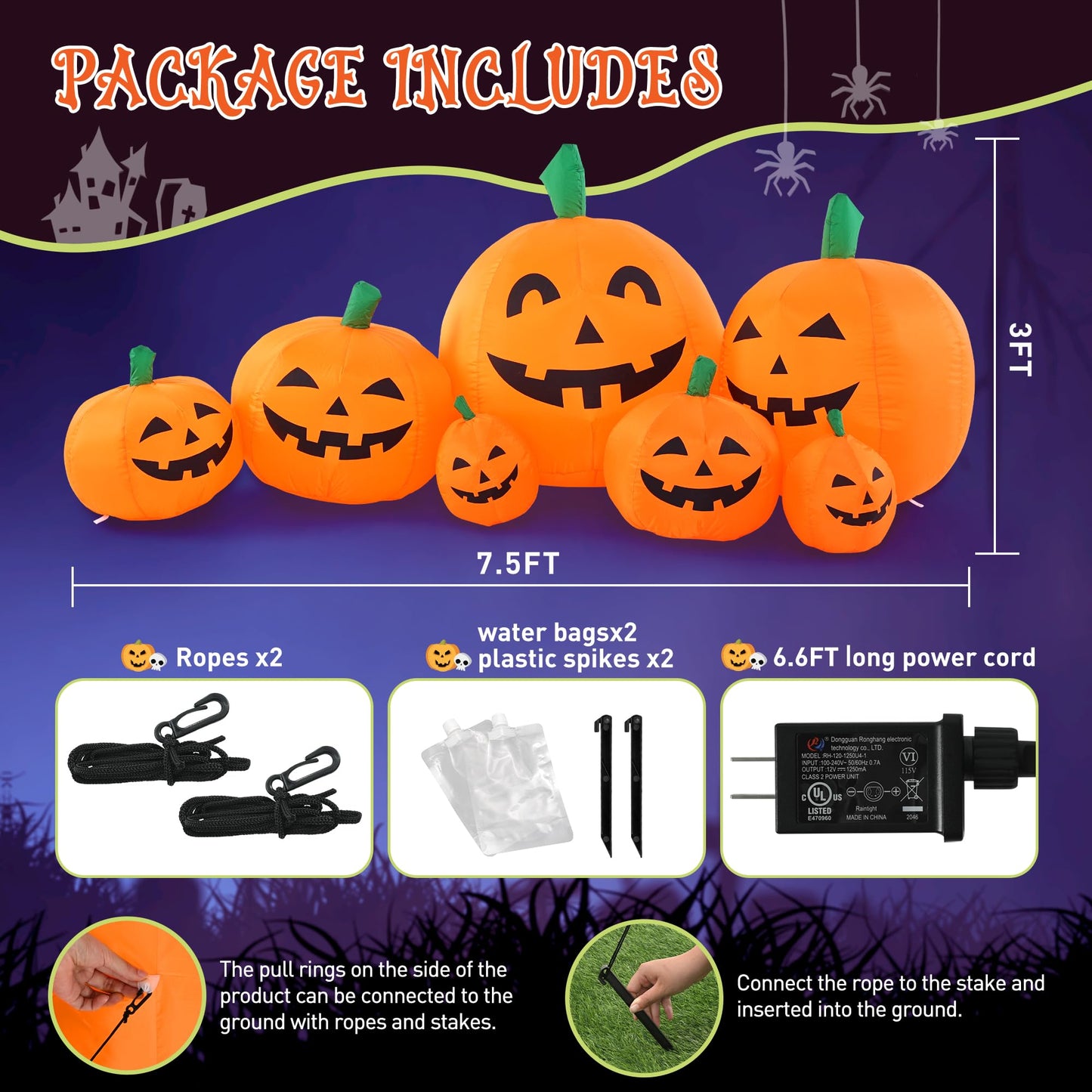 TISEJOY 7.5FT Halloween Inflatables Outdoor Decorations Pumpkin, Halloween Decorations Blow Ups Pumpkin Decor for Yard,Party,Garden