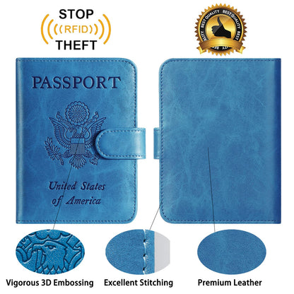 Passport Holder Cover Wallet RFID Blocking Leather Card Case Travel Accessories for Women Men (Blue)