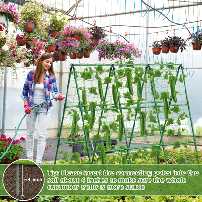 Cucumber Trellis for Raised Beds, 45 x 53 Inch Adjustable Size A-Frame Garden Trellis for Climbing Plant Outdoors with Climbing Net and Plant Support Clip for Vegetable Grape Tomato Bean Pea