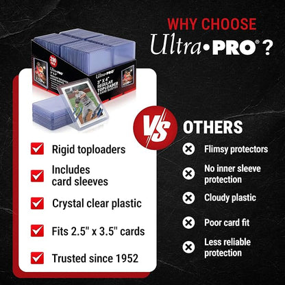 Ultra Pro Toploaders and Card Sleeves Bundle – 3" x 4" Clear Regular Toploaders & Soft Penny Sleeves for Standard Size Cards – Hard Plastic Card Protectors for Collectible Trading Cards – 200 Pack