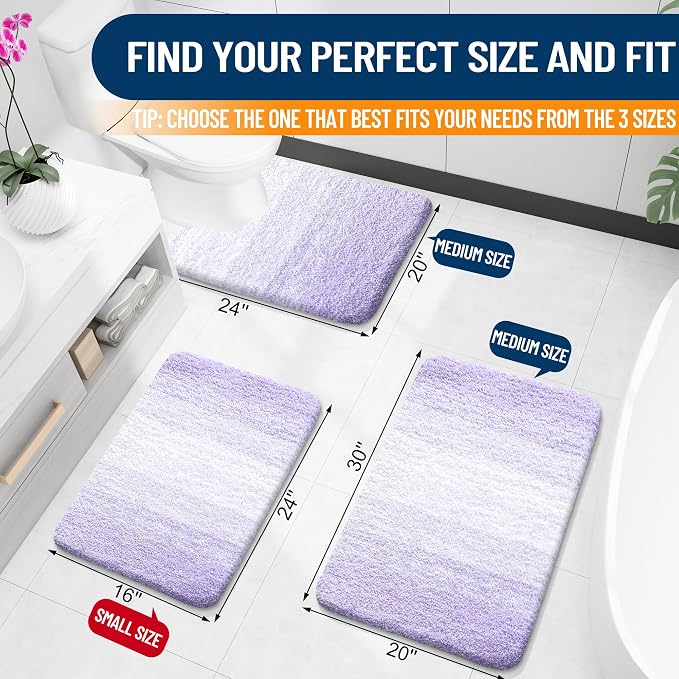 OLANLY Bathroom Runner Rugs Mat 70x24, Extra Soft Absorbent Microfiber Bath Rug, Rubber Backing, Quick Dry, Washable Long Bath Mats for Bathroom, Tub and Shower, Home Decor Accessories, Light Purple