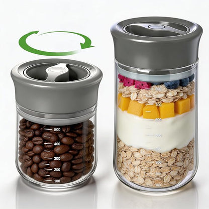 Glass Overnight Oats Containers with Lids - 2 Pack Airtight Food Storage Containers with Twist Lock, Coffee Canister, Leakproof Canning jars Wide Mouth for Chia Pudding & Yogurt, Tea