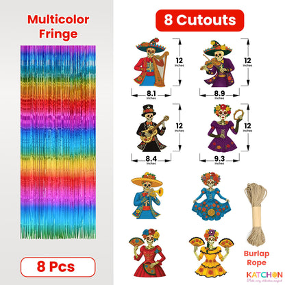 KatchOn, Halloween Fringe Curtain with Skeleton Cutouts – Pack of 8 | Day of Dead Hanging Decorations Indoor | Halloween Decorations Indoor for Fringe Backdrop | Day of The Dead Backdrop