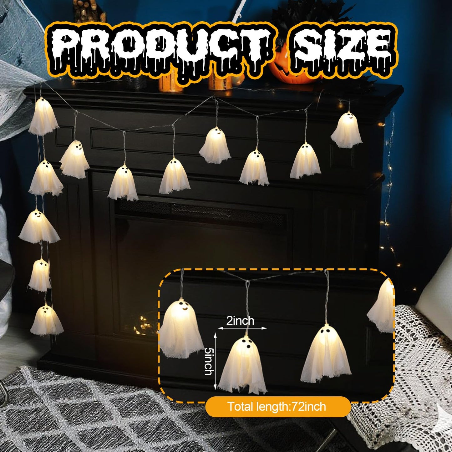 Retisee Halloween Ghost Decor 6.5ft Light up Ghost Garland 12pcs LED Spooky Ghosts String Lights Banner for Home Indoor Outdoor Fireplace Mantle Window Halloween Party Decorations
