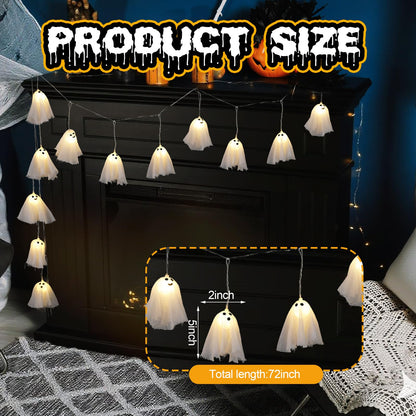 Retisee Halloween Ghost Decor 6.5ft Light up Ghost Garland 12pcs LED Spooky Ghosts String Lights Banner for Home Indoor Outdoor Fireplace Mantle Window Halloween Party Decorations