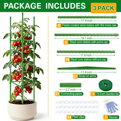 WAENLIR 3 Pack Tomato Cages for Garden, Up to 51 Inch Tomato Trellis for Raised Garden Bed, Plant Stakes for Pots, Durable Tomato Plant Support Garden Stakes for Climbing Plants