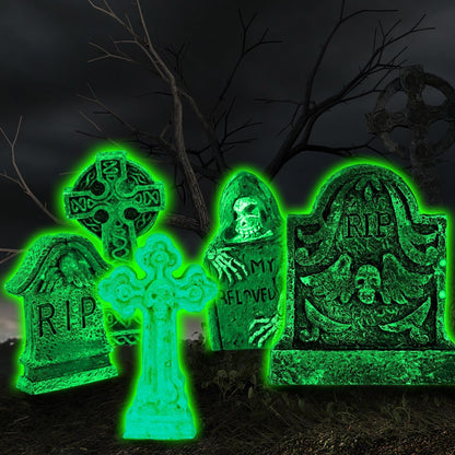 6 Pcs Fluorescent Halloween Miniature Tombstones Mini Village Accessories Resin Halloween Figurines Glow in The Dark Tombstones Ornaments for Fish Tank Cake Decor Landscape DIY Crafts