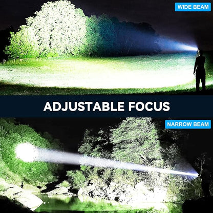 Kmivo Rechargeable LED Flashlight, 100,000 High Lumens Super Bright Tactical Flashlight, 5 Modes Adjustable Focus, Waterproof Powerful Handheld Flash Light for Camping Home Emergency (2 Pack)