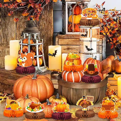 9 PCS Thanksgiving Party Decorations,Fall Honeycomb Centerpieces for Tables,Honeycomb Centerpieces for Autumn Thanksgiving Birthday Party Supplies Table Decorations