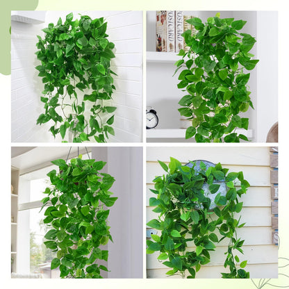 BLEUM CADE 8Pcs Fake Hanging Plants, 9 Branch Artificial Hanging Plant, Lush Faux Pothos Vines for Home Room Wall Shelf Porch Outdoor Indoor Decor (No Baskets)