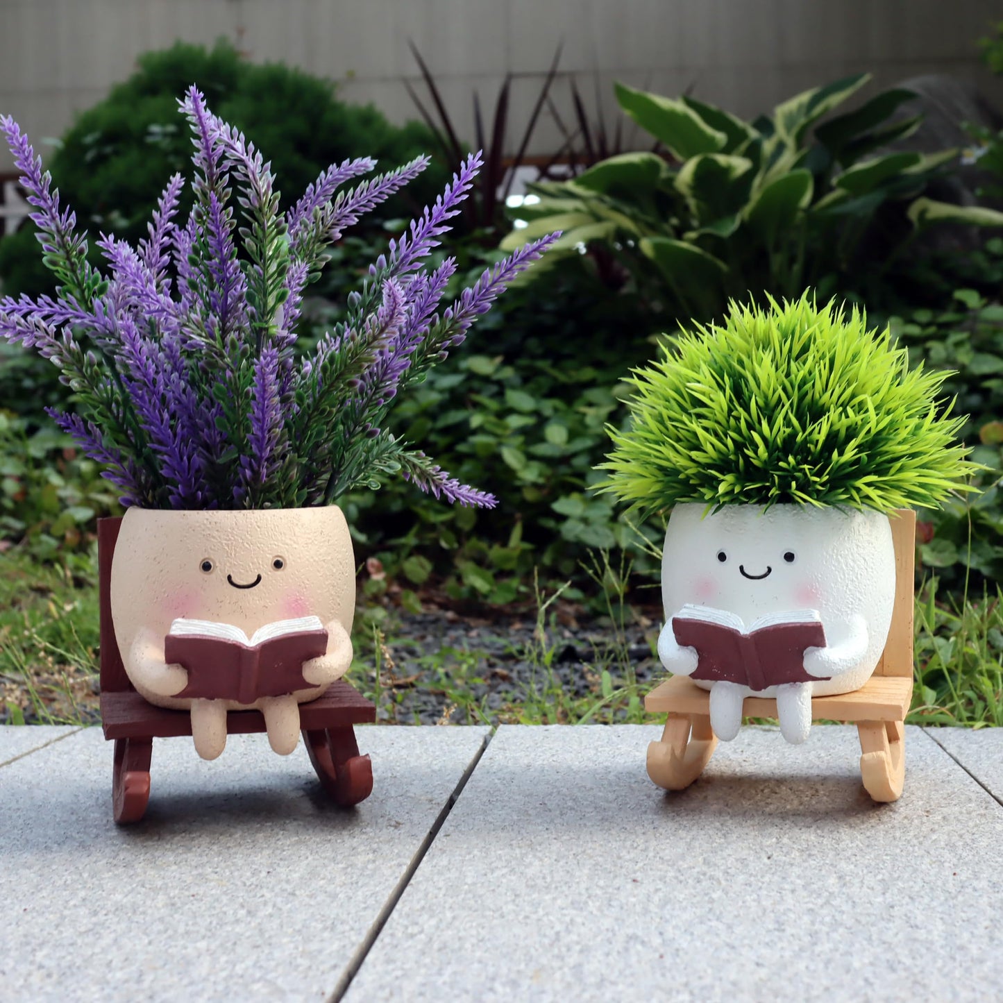 Dolkgy Cute Face Planters Succulent Pots, Funny Rocking Chair Reading Head Flower Planter Cactus Pot with Drainage Hole for Indoor Outdoor Plants, Unique Plant Lover Gifts