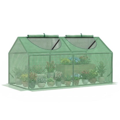 Outsunny 4' x 2' x 2' Portable Mini Greenhouse, Small Green House with PE Cover, Roll-up Zippered Windows for Indoor, Outdoor Garden, Green