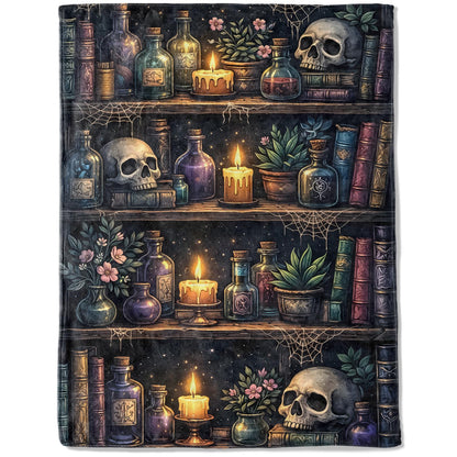 ainori Enchanted Skull Bookshelf Fleece Throw Blanket 50x60 Inch,Gothic Skeleton Potion Shelf Decorative Throws,Lightweight Blankets for Bedroom Library Halloween,Cozy Gifts for Readers Goth Lovers