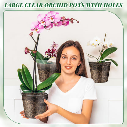 Maxcheck 24 Pcs Clear Nursery Pots with Drainage Holes Pack, Large Transparent Plastic Orchid Pots for Repotting Indoor Plants, Heavy Duty Planter for Monstera, Aroids, Root Observation (8 Inch)