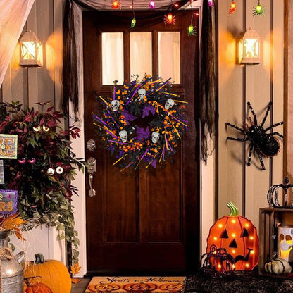 LLZLL Halloween Wreaths for Front Door 22 Inch Halloween Wreath Artificial Skull Wreath with Maple Leaves and Berries for Gothic Decoration