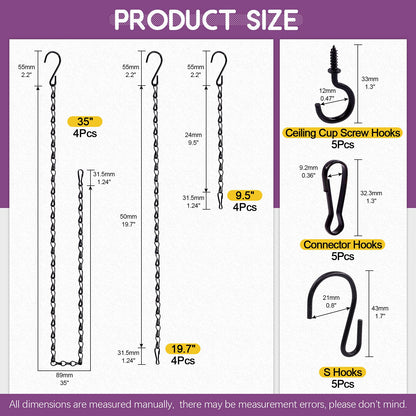 Swpeet 15Pcs Black 9.5 Inch Garden Plant Hangers Hanging Chain Assortment Kit, Garden Plant Hangers Hanging Basket Chains for Decorative