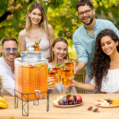 Honeydak 4.6 Gallon Glass Beverage Dispenser with Stand Stainless Steel Spigot Glass Lid Clear Iced Juice Container Leakproof Drink Dispenser Countertop Lemonade Water Jar for Wedding Party (1 Pack)