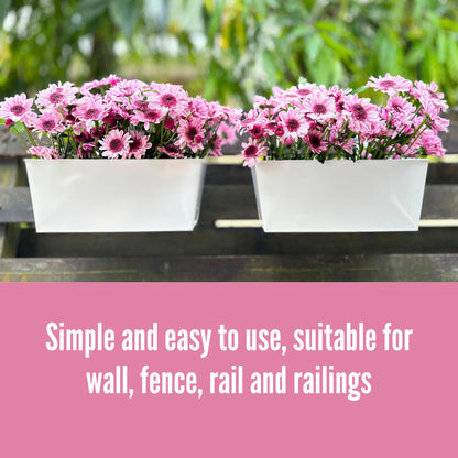 LaLaGreen Rail Planter (16 Inch, 3 Pack) Rectangular Metal Hanging Flower Railing Fence Balcony Gardening for Apartment Patio Planters Modern Garden Style Porch Decor Iron Outdoor Deck Decoration