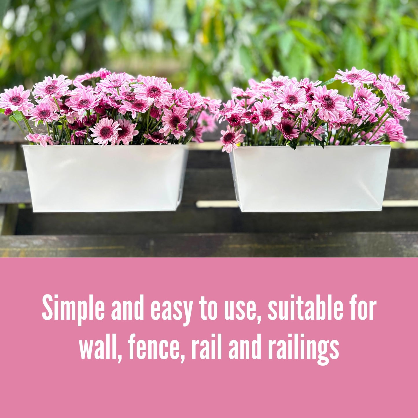LaLaGreen Rail Planter (16 Inch, 6 Pack) White Rectangular Metal Hanging Flower Railing Fence Balcony Gardening for Apartment Patio Planters Outdoor Deck Decoration Modern Garden Style Porch Decor