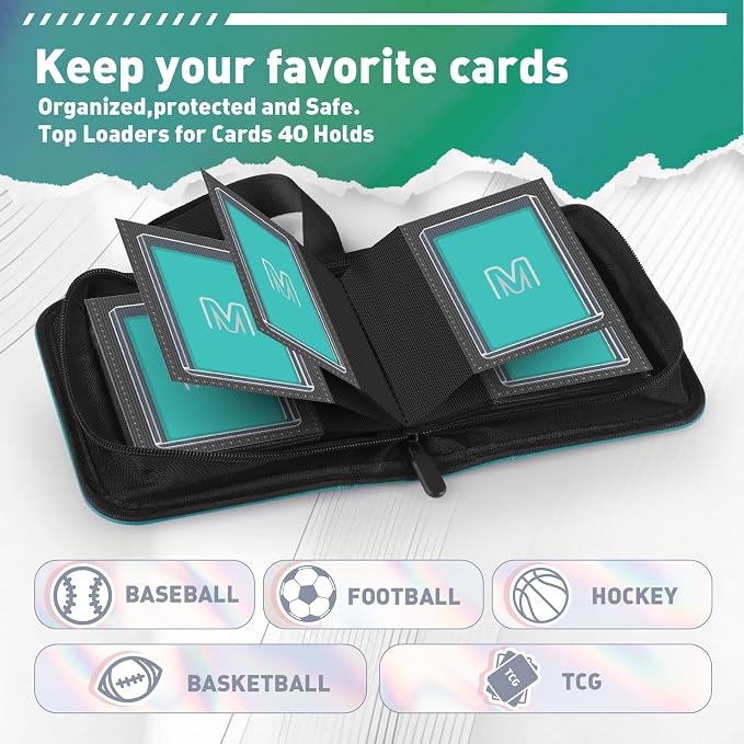 1 Pocket Toploader Binder Holds 40 Cards with 20 Sleeves Collectible Trading Card Album, for 3x4 Toploaders Hard Cases for TCG, MTG, Sports, Baseball, Football, Small Sports Card Book (1Cyan)