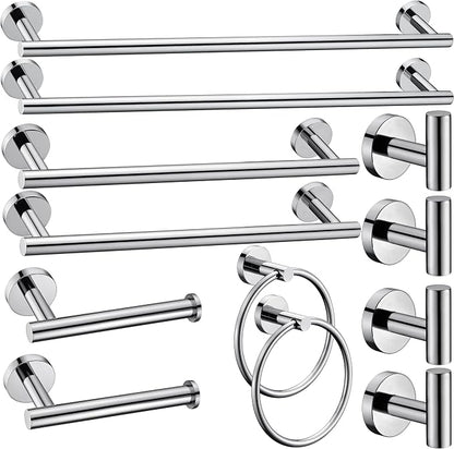 12 Pieces Polished Chrome Bathroom Hardware Accessories Set Hand Towel Ring 16&23.6 inch Round Towel Bar Toilet Paper Holder Towel Hooks 4 Pieces SUS 304 Stainless Steel,Heavy Duty,Wall Mounted