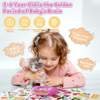 HOMESTEC Toddler Talking Flash Cards with American Accent and 288 Sight Words for Speech Therapy Learning Montessori Sensory Play for Boys and Girls Ages 3 to 6 Birthday Gifts (Pink)