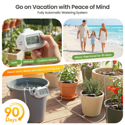Noctila Automatic Drip Irrigation Kit, USB Rechargeable Auto Plant Watering System with Programmable Timer, Anti-Siphon Valve, DIY Irrigation System for up to 15 Outdoor/Indoor Potted Plants