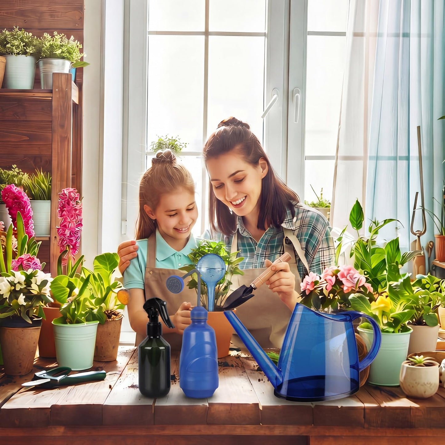 Ferrochef Indoor Plant Watering Can Set, 13 Pcs Garden Set with 47 oz Long Spout Can, Spray Mister, Squeeze Bottle, 6 Self Watering Globes, Gardening Tools & Pruning Scissors for Plants(Blue)