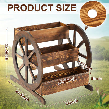 Beeveer 3 Tier Wooden Wagon Planter Box 24" x 24.5" x 22.5" Garden Planter for Outside Wood Planter Box with Drainage Holes Decorative Planters for Patio Garden Balcony Vegetables Flowers Herbs