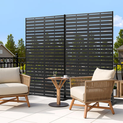Diyfire Outdoor Privacy Screen 60" H HDPE Decorative Panel Freestanding Privacy Fence with Stand, Privacy Screens with Louvered 5 Panels, Weather-Resistant Panel Fence for Patio, Balcony, Pool, Black