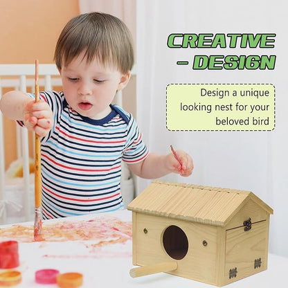 HiCaptain Bird Nesting Box Wooden Cockatiel Breeding Nest for Cages, Large Parakeet Nest Box Lovebird House Budgie Breeding Box (Wood)