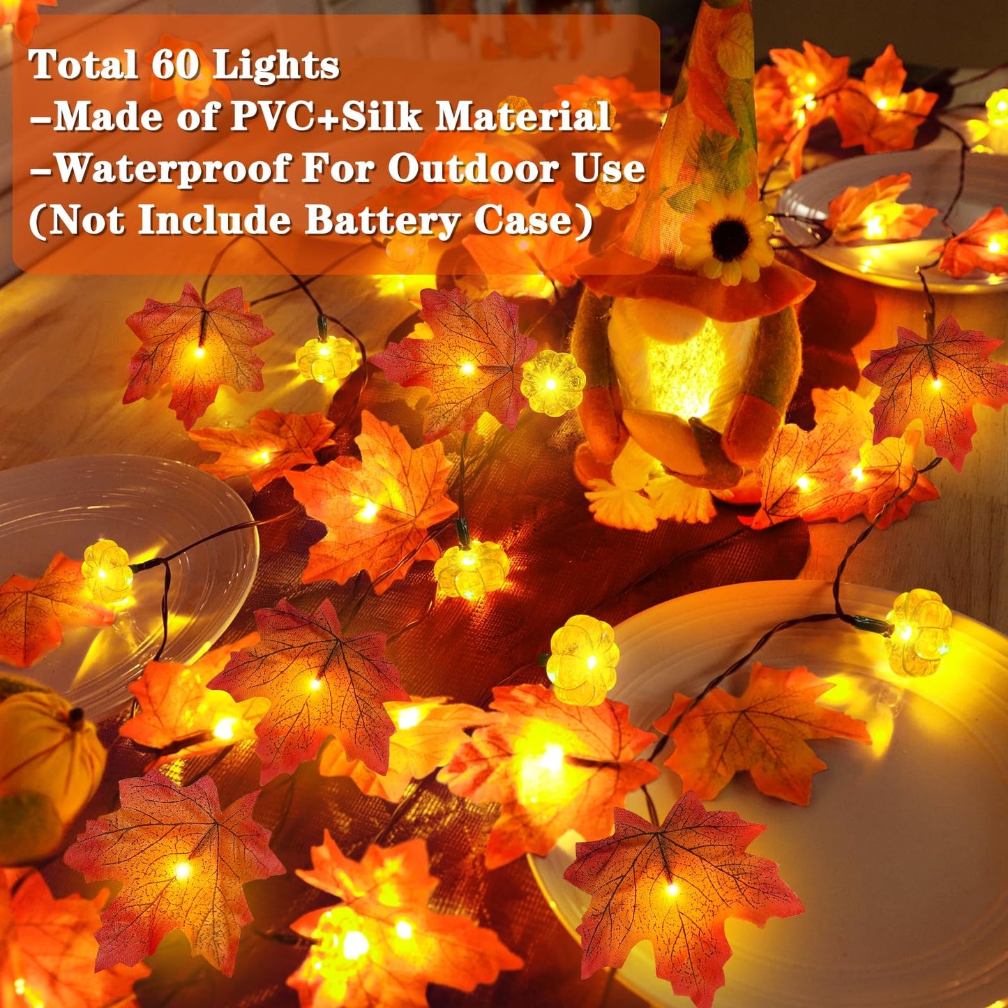 3 Pack & Timer Fall Decor Fall Garland with Pumpkin Lights Fall Decorations for Home, 30Ft 60LED Patented Enlarged Maples Leaves Battery Operated Pumpkin Garland Indoor Outdoor Halloween Decorations