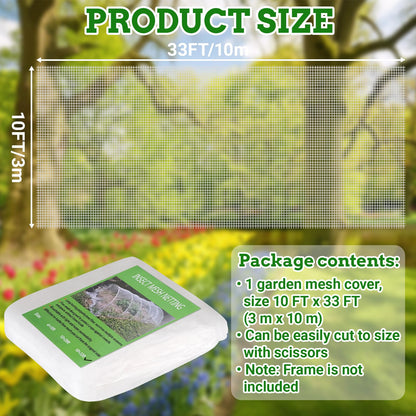 Ultra Fine 10'x33' Garden Netting,Pest Barrier & Bird Netting, Plant Mesh Net Row Cover for Garden,Greenhouse,Patio,Raised Beds, Protecting Vegetables, Flowers, Trees