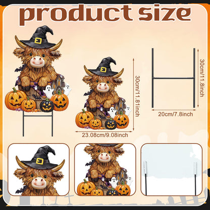 Amyhill Halloween Highland Cow Outdoor Decor Metal Garden Stakes with Pumpkins Bats Yard Signs for Halloween Outdoor Lawn Porch Backyard Holiday Lawn Decorations